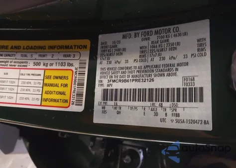 2023 Ford Bronco Sport Big Bend z USA, uszkodzony, nr VIN 3FMCR9B61PRE32126